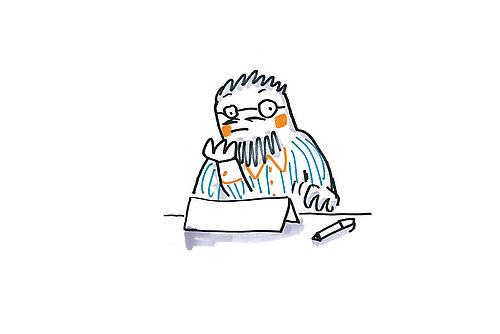 Illustration einer Person an einem Schreibtisch