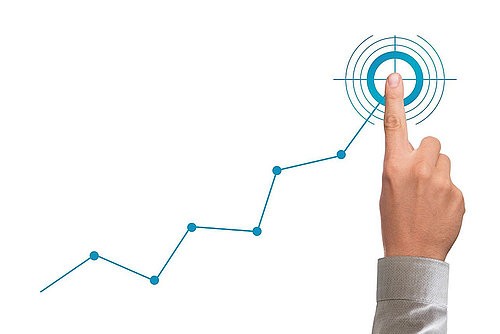 Grafik, bei der ein Zeigefinger auf den Graphen eines Diagramms zeigt.