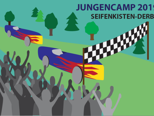 Bild: © Netzwerkstelle Schulerfolg für Magdeburg Illustration von Seifenkisten auf einer Rennstrecke mit Publikum