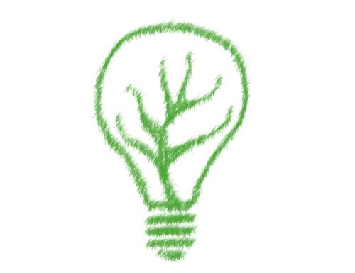 Illustration einer grünen Glühbirne, in der eine Pflanze wächst.